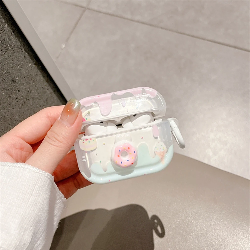 Sweet Bread donuts Cute Case with Heart Pattern for AirPods 1 2 3 Pro 2 Generation Case with Keychain for Girls Women Airpods