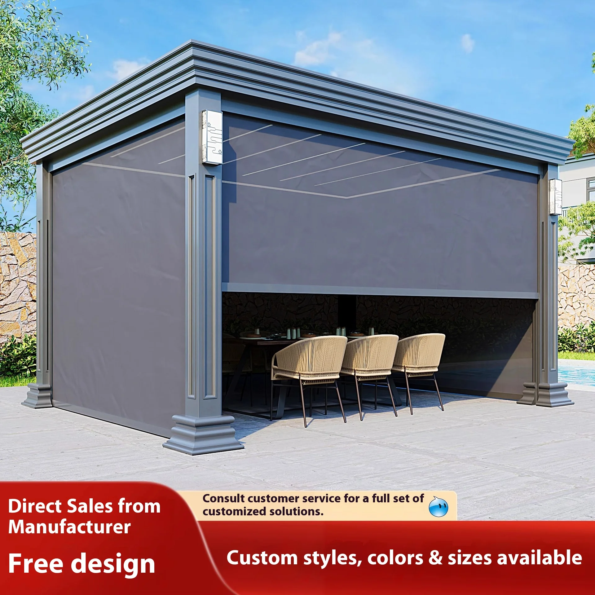 Stylish Durable Aluminum Alloy Gazebo Modern Electric Sunshade Louvered Outdoor Pavilion for Garden Villa Courtyard Yard