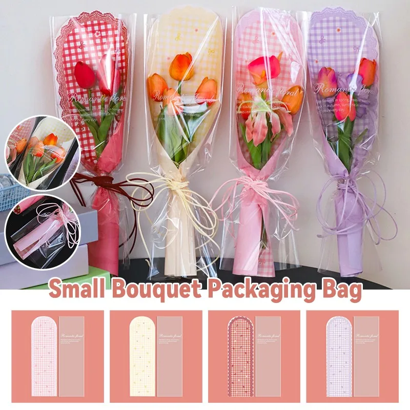 10set Small Bouquet Packaging Bag Plastic Floral Wrapping Bag Florist Supplies Wrapping Paper One Straight Bag Flower Packaging