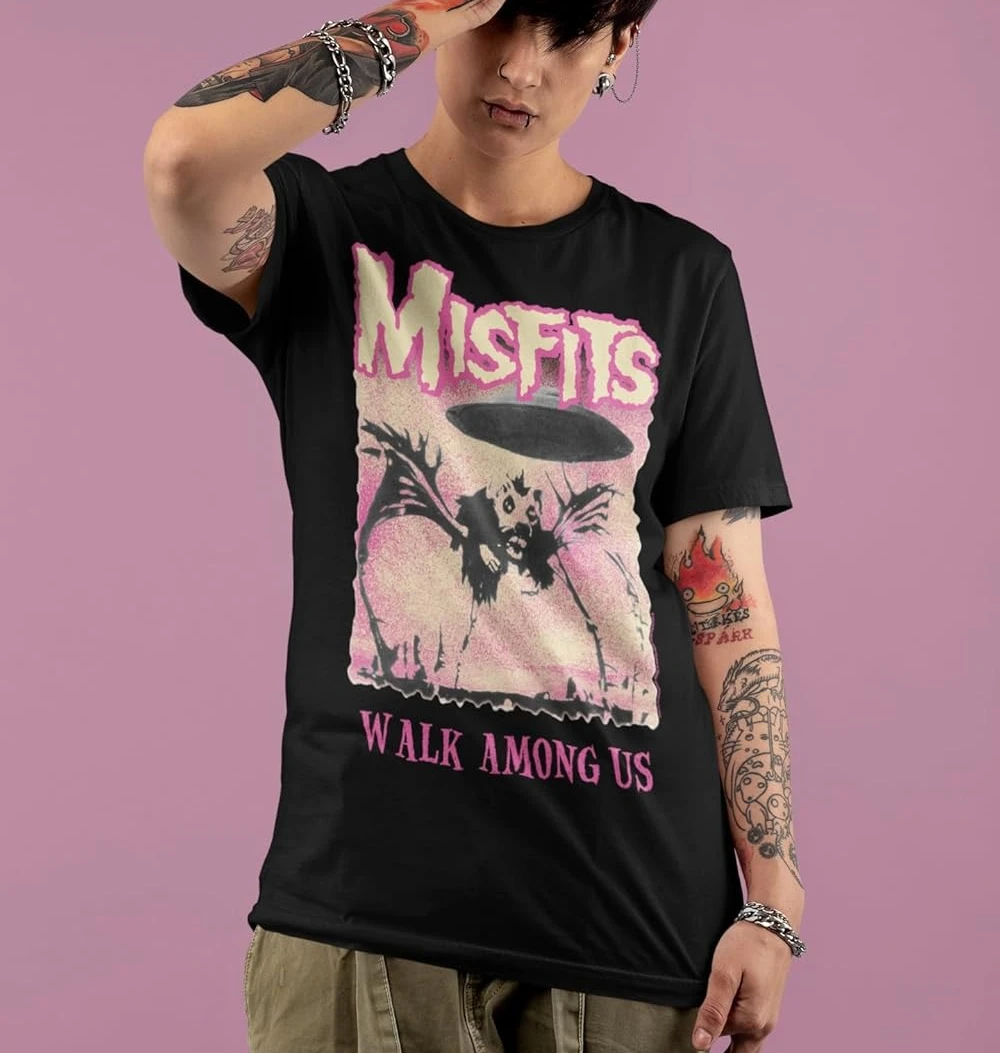 

Уникальная футболка Misfits Walk Among Us Punk в стиле ретро, повседневный топ для любителей рок, футболка из 100% хлопка с круглым вырезом и короткими рукавами