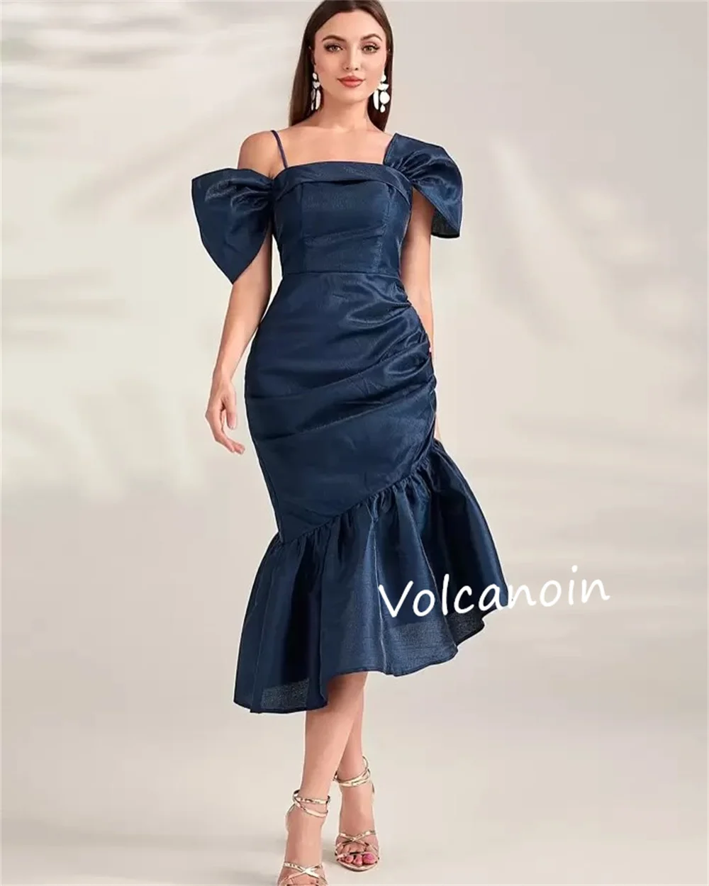 Вечерние платья миди с открытыми плечами и складками из шармезы по индивидуальному заказу, элегантные, высокое качество