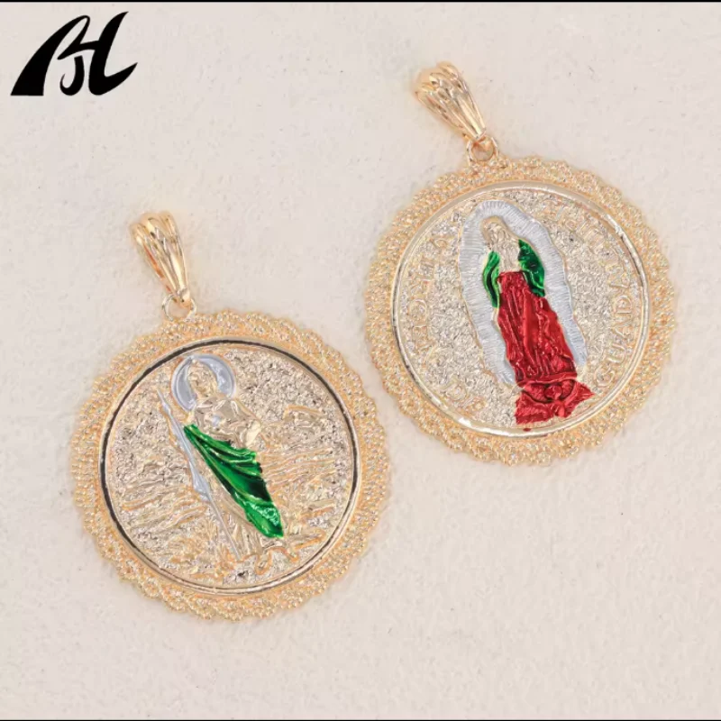 New Arrival Religious Jewelry Oro Laminado Both Sides St Jude Virgen De Guadalupe Charm Pendants