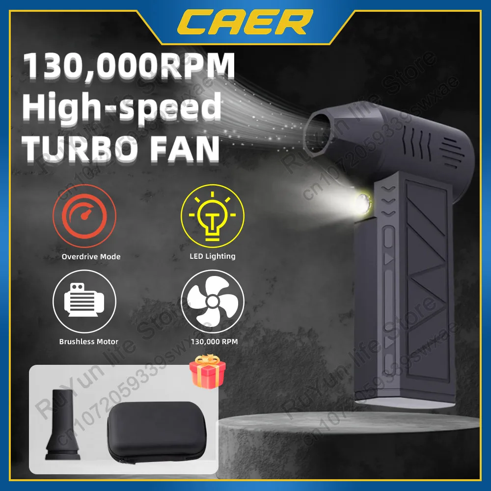 CAER Mini Air Blower with Extra Nozzle 130000 RPM 3 Gears Turbo Jet Fan Electric Multifunctional Car Cleaning Blowing Dust Dryer