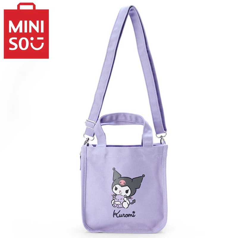 MINISO Cartoon Student Canvas Shoulder Bag Kuromi Environmentally Friendly Printed Cute Crossbody Bag Women\'s Handbag Tote Bag