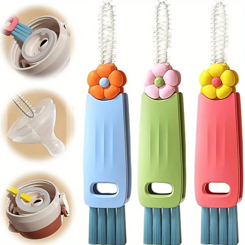 1pc Multi functional 3-in-1 portable bottle cap cleaning brush, used for cleaning bottle cap gaps and cup cap brushes