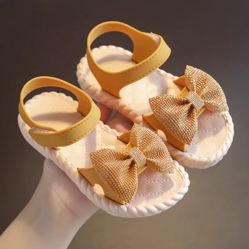 

2024 Summer Girl's Sandals Bowtie Beach Shoes for Princess Sandals Soft Sole Anti Slip Kids Shoe Children Fashion Sandal 24-38
