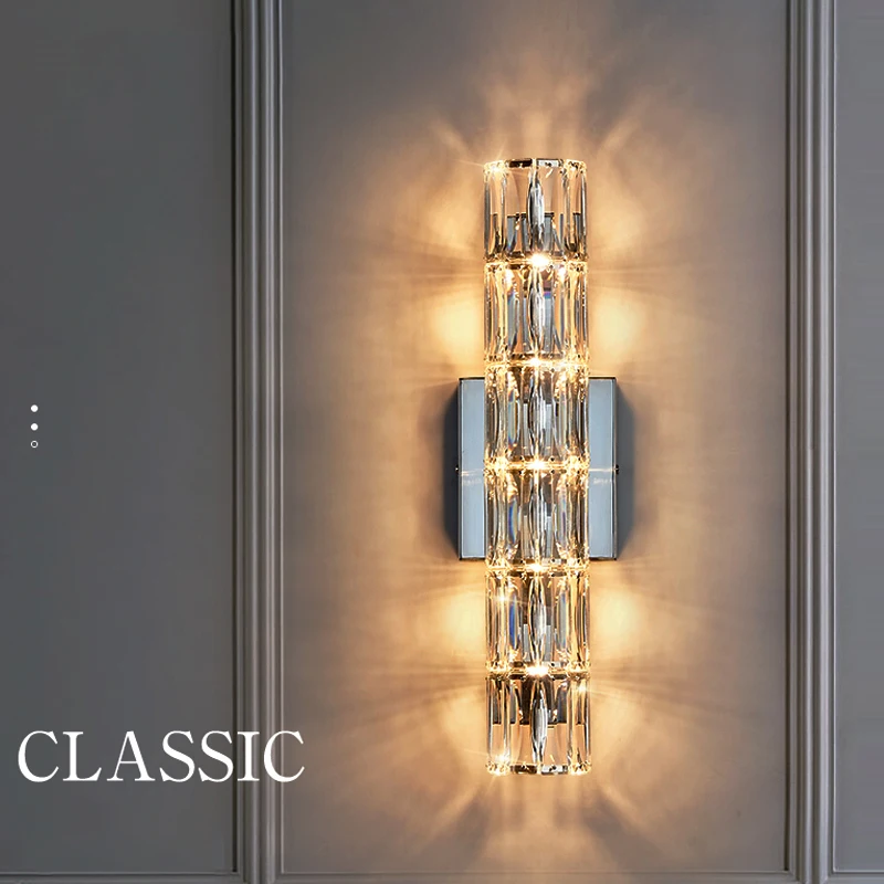 

Modern Simple and Luxurious Crystal Wall Lamp Stainless Steel Led Wall Lamp New TV Wall Lamp Bedside Lamp Villa Porch Aisle Lamp