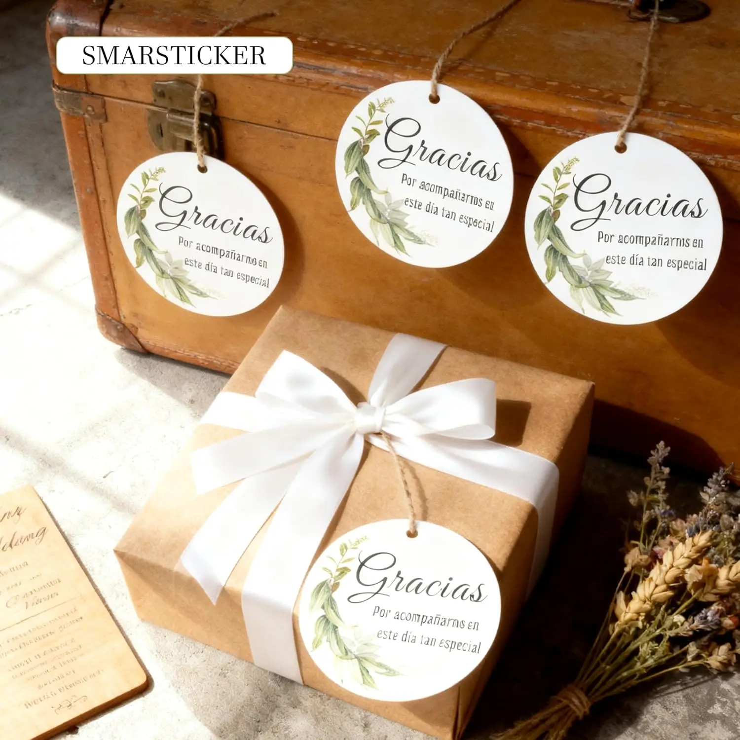 علامات شكر غراسياسيا الإسبانية مع أوتار معلقة 100 عبوة هدية لصالح الزفاف