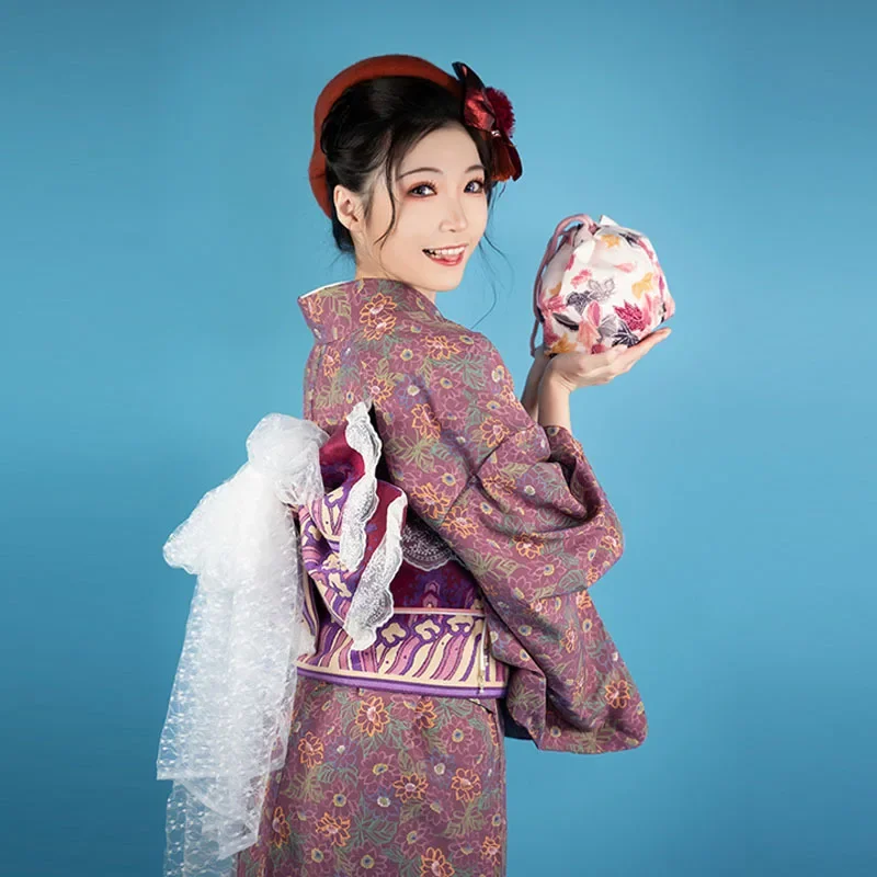 Femmes Japon Style Kimono Traditionnel Formelle Yukata Imprimé Floral Rétro Photographie Longue Robe Cosplay Costume