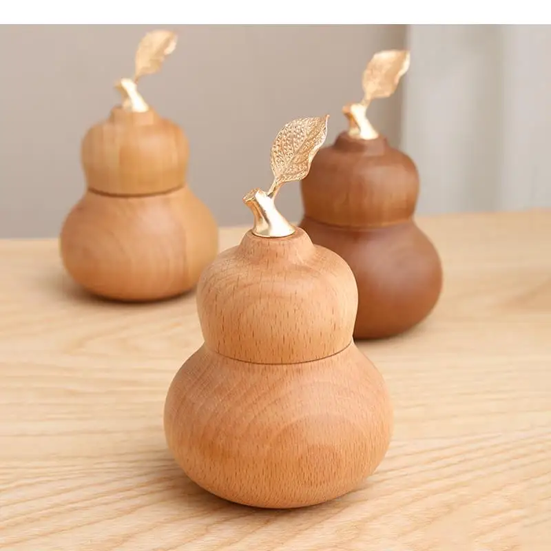 

Retro Wooden Cotton Swab Boxes Gourd Shape Toothpick Cotton Swab Holders Jars Home Desktop Toothpick Dispenser Home Accessories