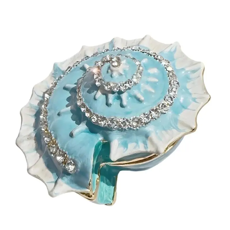 31BB Decorative Shell Jewelry Box with Enamel Finish and Alloy Body, Compact Ring Earring Storage for Vanity Display