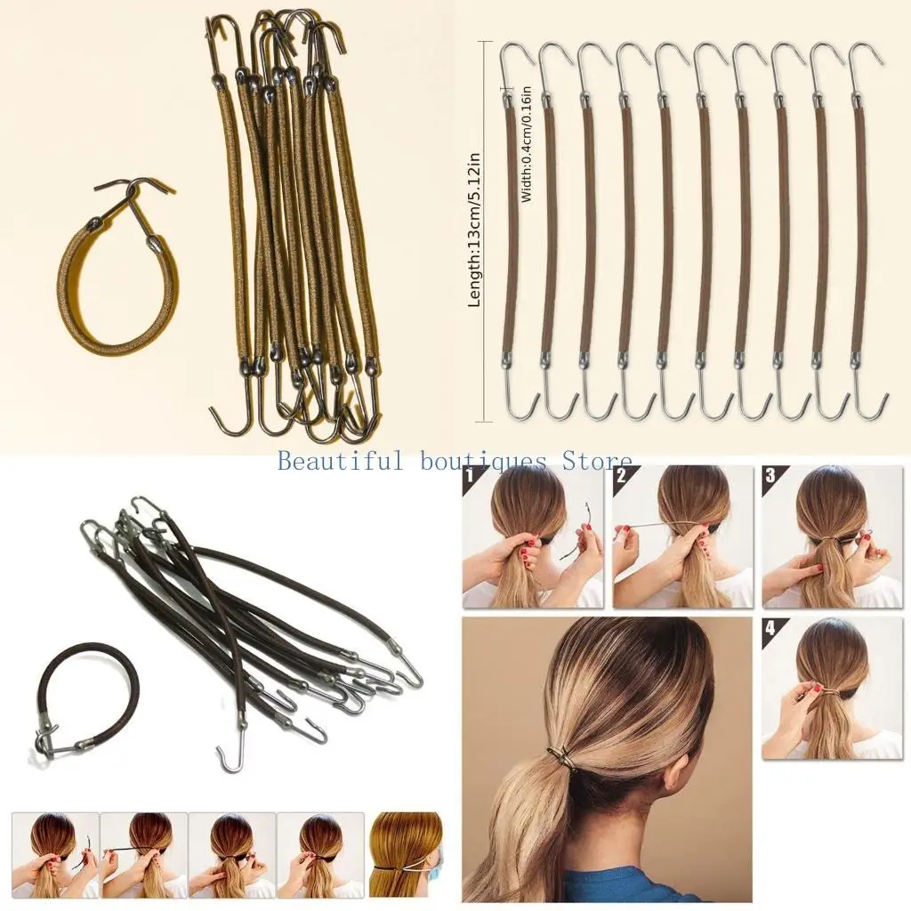 

U4LF Pack of 10 Elastic Hair Bands Styling Ponytail Hooks Double Hook Women Hair Tie