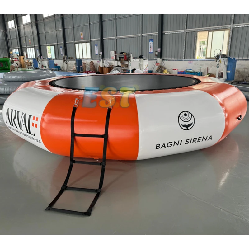 Inflatable Floating Trampoline Water Round Bouncer With 3-Step Ladder Use for Pool Lake Water Sports Park Equipment