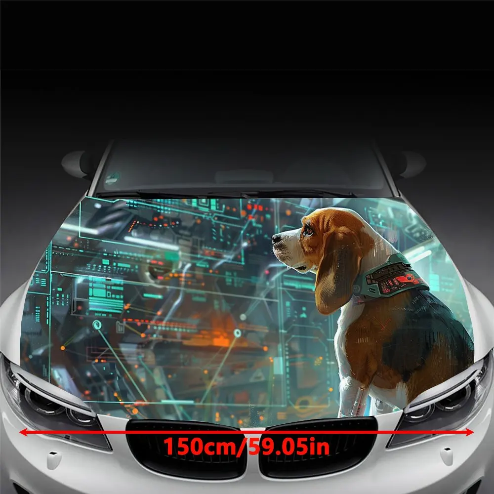 Future City Beagle Animal Print Car Hood Wrap Color Vinyl Sticker Truck Graphic Bonnet DIY Auto Accessories Decoration Decal