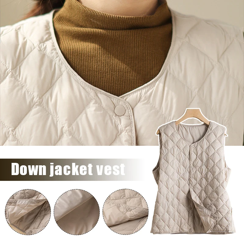 2023 Winter Women Black Beige Warm Plaid Cotton Vest Casual Single-Breasted Short Sleeveless Jacket Female Thicken Outwear