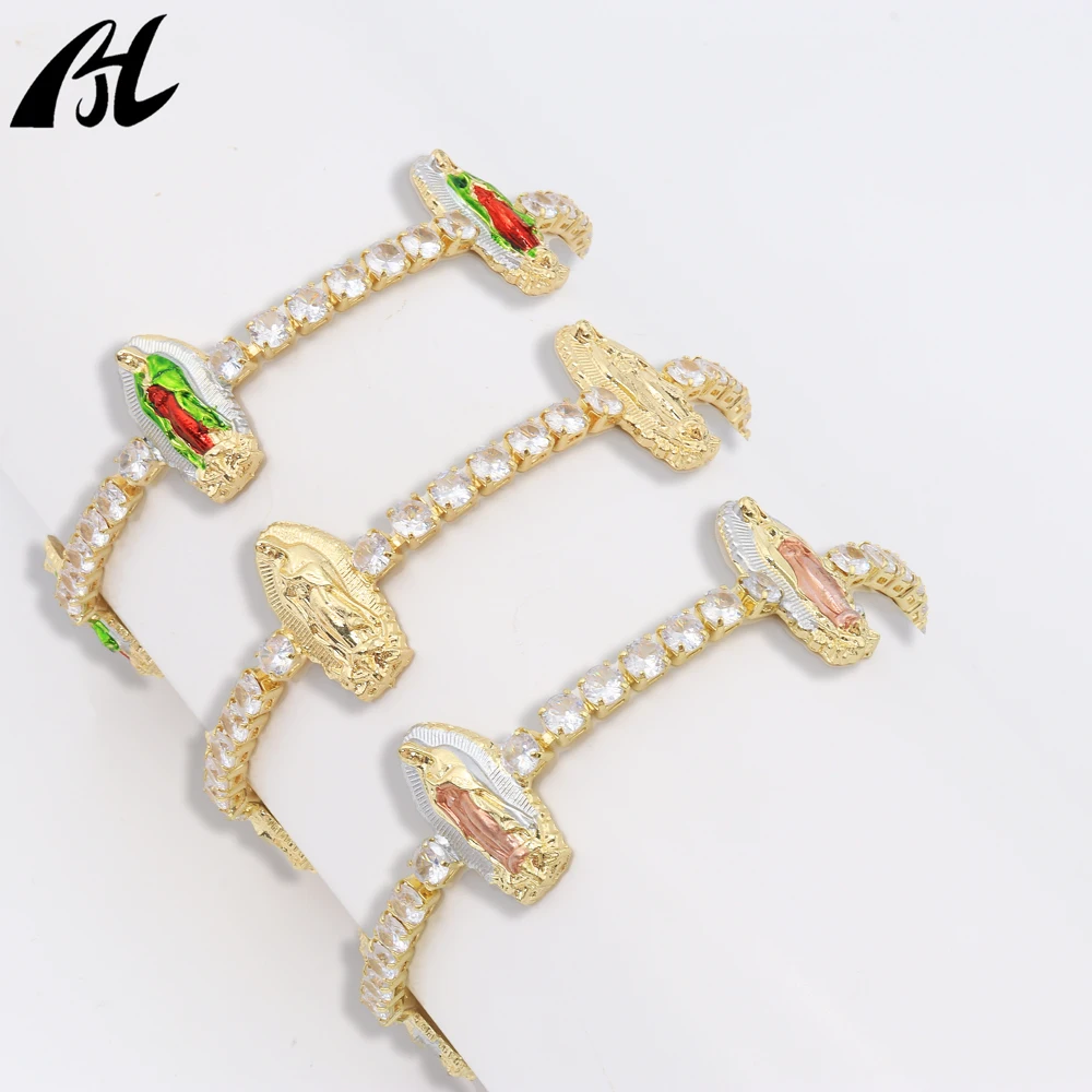 Virgin of Guadalupe Diamond Bracelet, Enamel Charm Gold Luxurious Jewelry, Cross-border Supply
