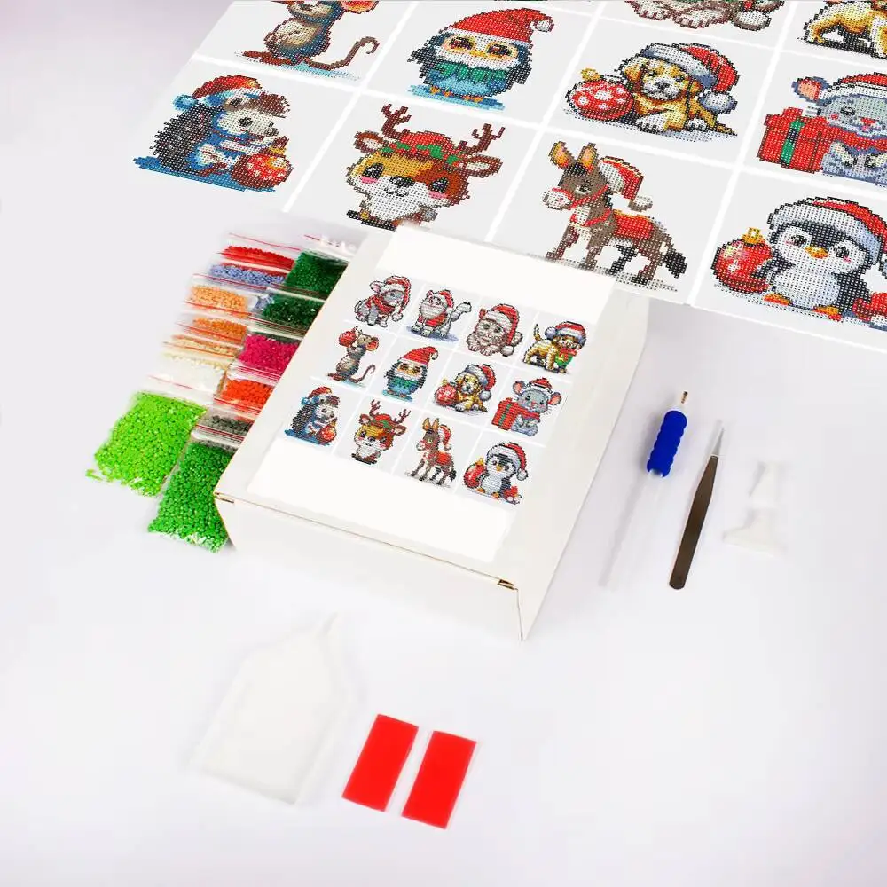 12 قطعة طقم الطلاء الماسي عيد الميلاد الحيوان فسيفساء كامل جولة الكلب البطريق الشتاء ديكور المنزل #5