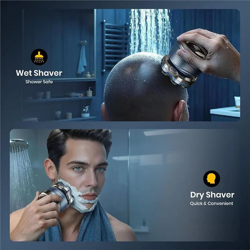 Efficient-Floating Cutter Wet/Dry Electric 7D Head Shaver Magnetic Head Shavers IPX7 Waterproof For Bald Men
