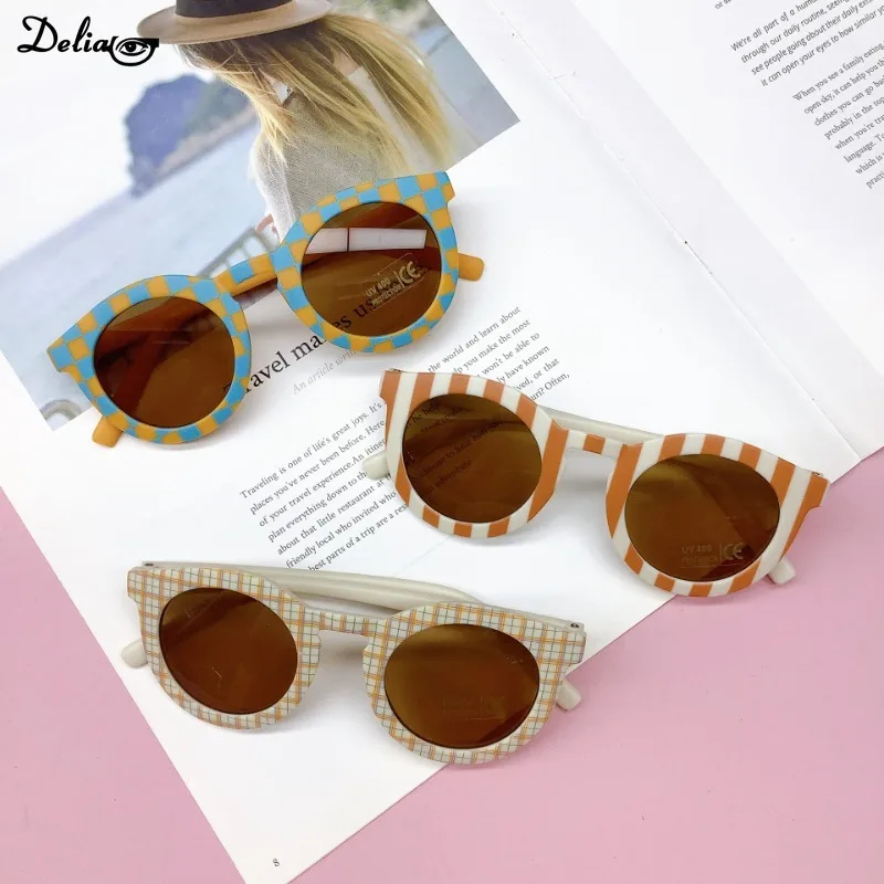 Children Cute Checker Panel Color Round UV400 Sunglasses Baby Girls Outdoor Sun Protection Sunglasses Kid Eye Protection Glasses