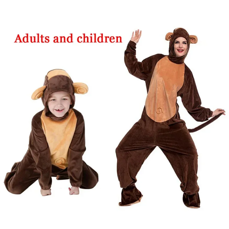 

Coslan Animals Monkey Costume Adult Girl kids Monkey Onesie Flannel Women Anime Jumpsuit Disguise Cosplay Onesies Halloween Carn