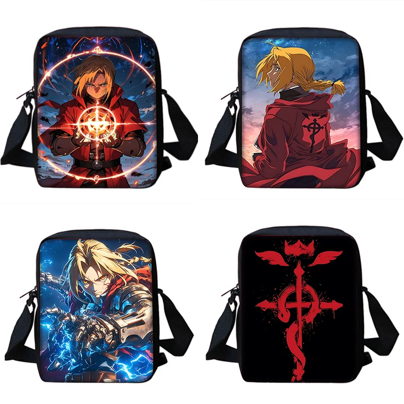 Anime Fullmetal Alchemist Impresso Ombro Messenger Bag, Bolsa Casual Infantil, Bolsa de telefone para homens e mulheres, Bolsa de compras para meninos e meninas