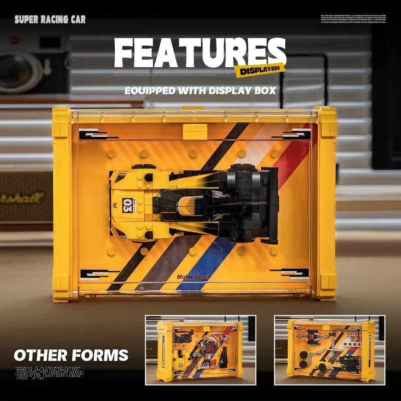Cadillac Yellow Racing Car - Premium 8-Grid Display Case | Ultimate High-Difficulty Building Blocks Toy for Adult Birthd