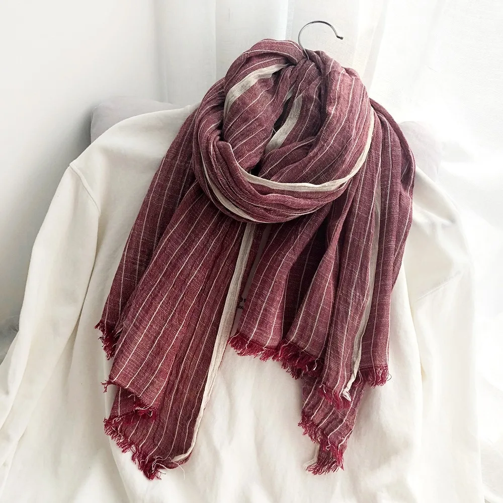 

Simple Cotton Linen Striped Pleated Shawl Windproof Soft Winter Cashmere Scarf Keep Warm Thicken Men Scarf Gifts