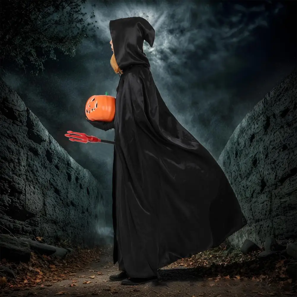 Robe à Capuche Noire de Cosplay pour Adulte et Enfant, Costume d'Halloween, Everak, Cape de Spectacle