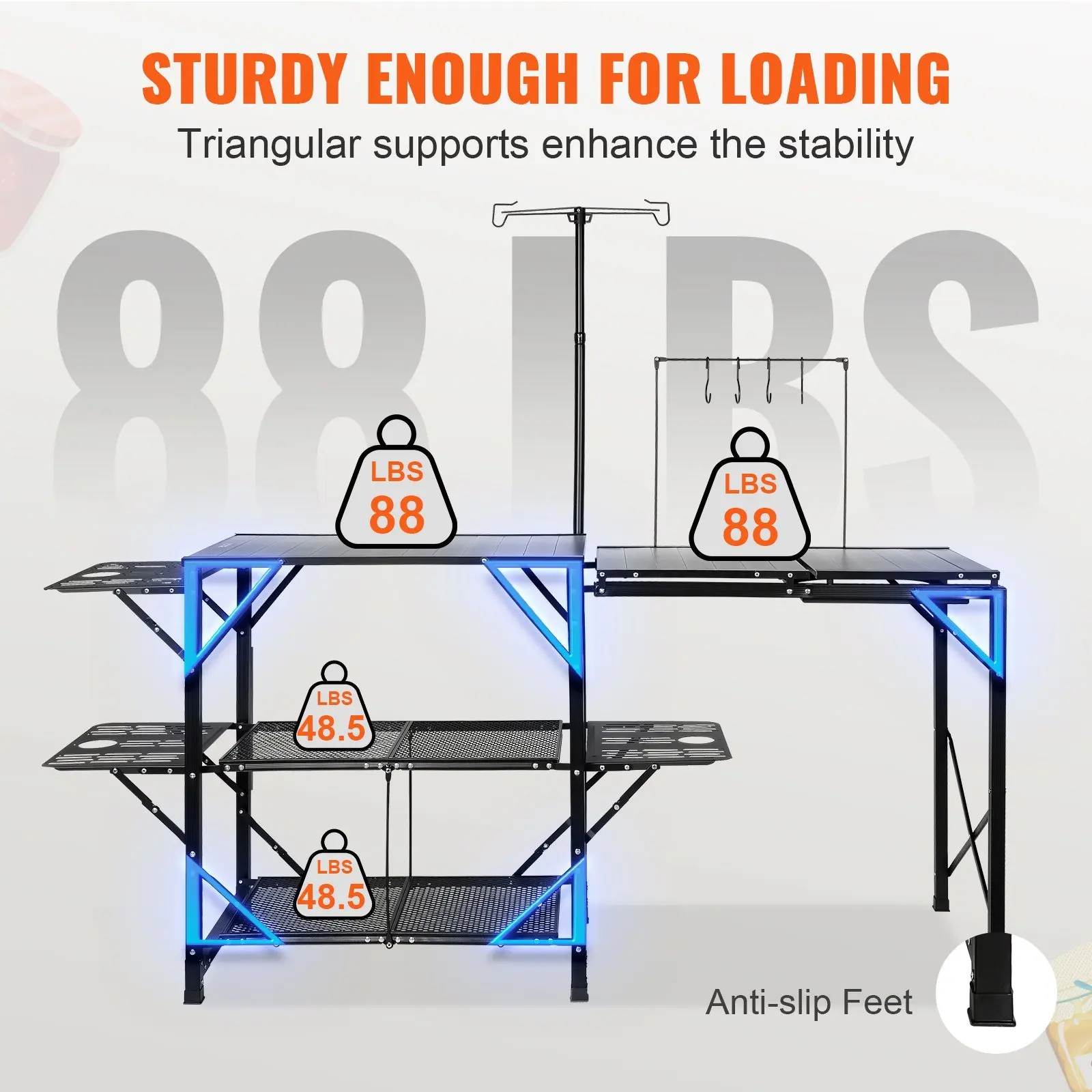 VEVOR Camping Kitchen Table 2 Shelves & A Detachable Sink for Outdoor Picnics, BBQs, Camping