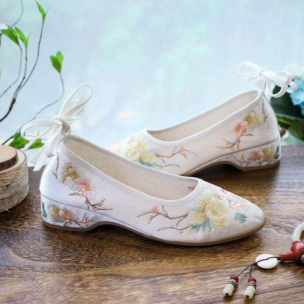 Veowalk Long Ankle Strap Summer Women Gauze Mesh Embroidered Ballet Flats Breathable Comfortable Walking Shoes for Elegant Lady