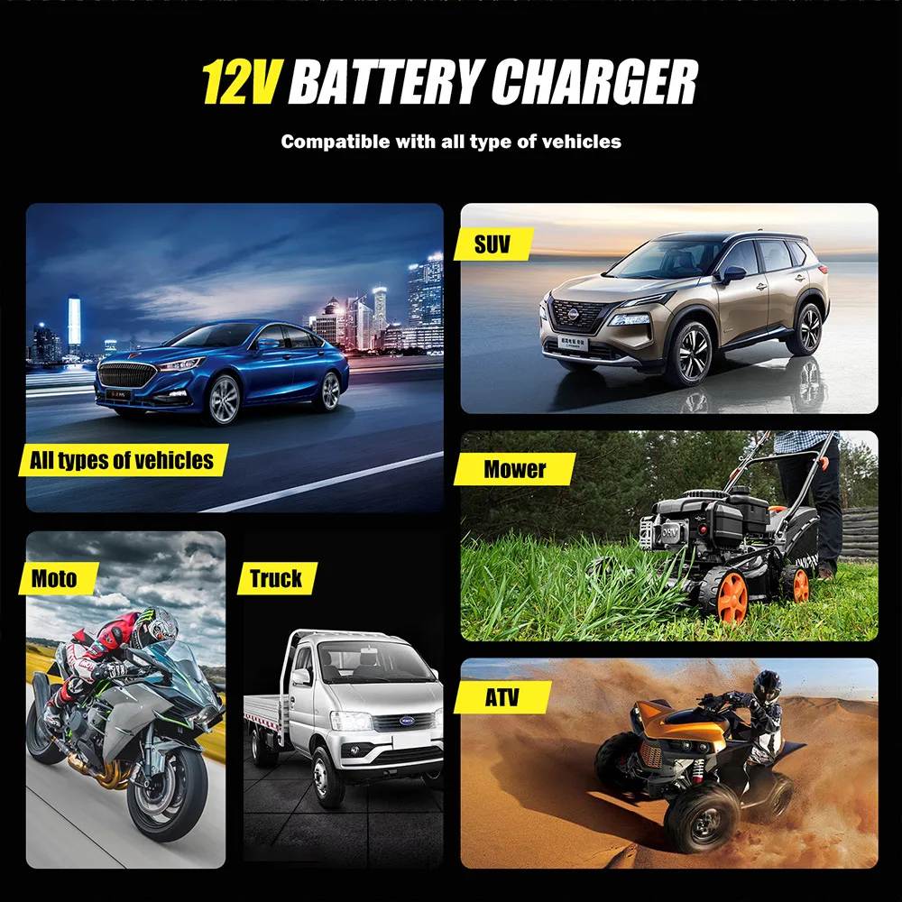 12V6A 스마트 자동차 배터리 충전기 6 모드 수리 범용 자동차 배터리 충전기 저전압 충전 자동차 배터리 유지 보수 장치