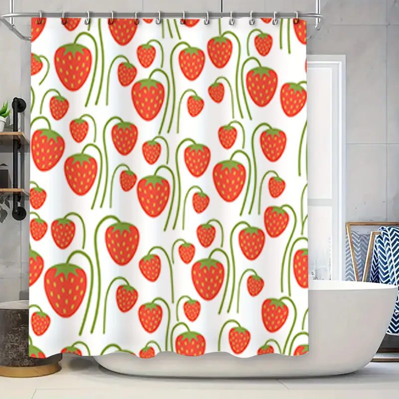 

Strawberry Bath Curtain Waterproof Shower Liner for Bathroom Decor Modern Floral Pattern