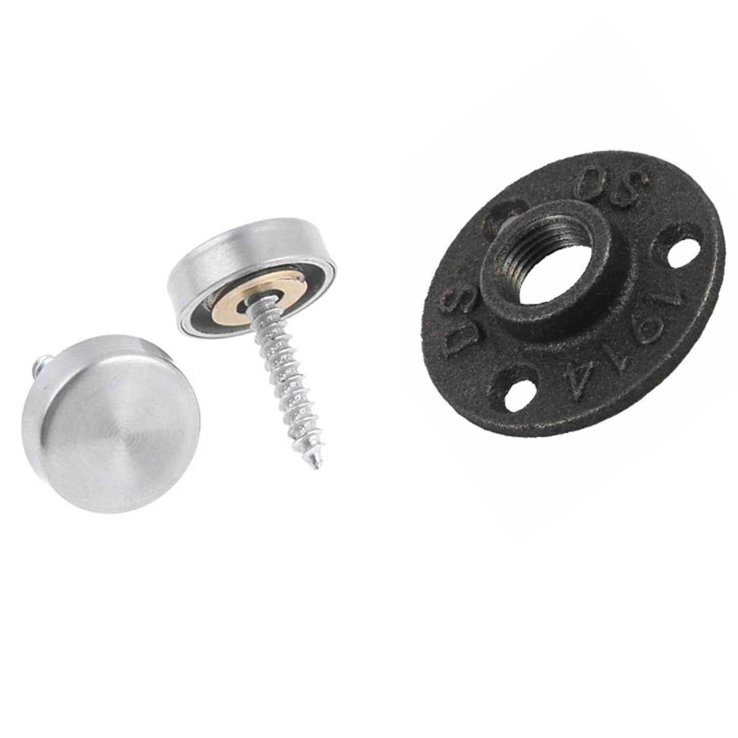 

RALCA-16 Mm Stainless Steel Mirror Nails Screw Cap 8 Pcs With 1/2 Inch Black Cast Iron Pipe Fittings Floor Flange BSP Threaded