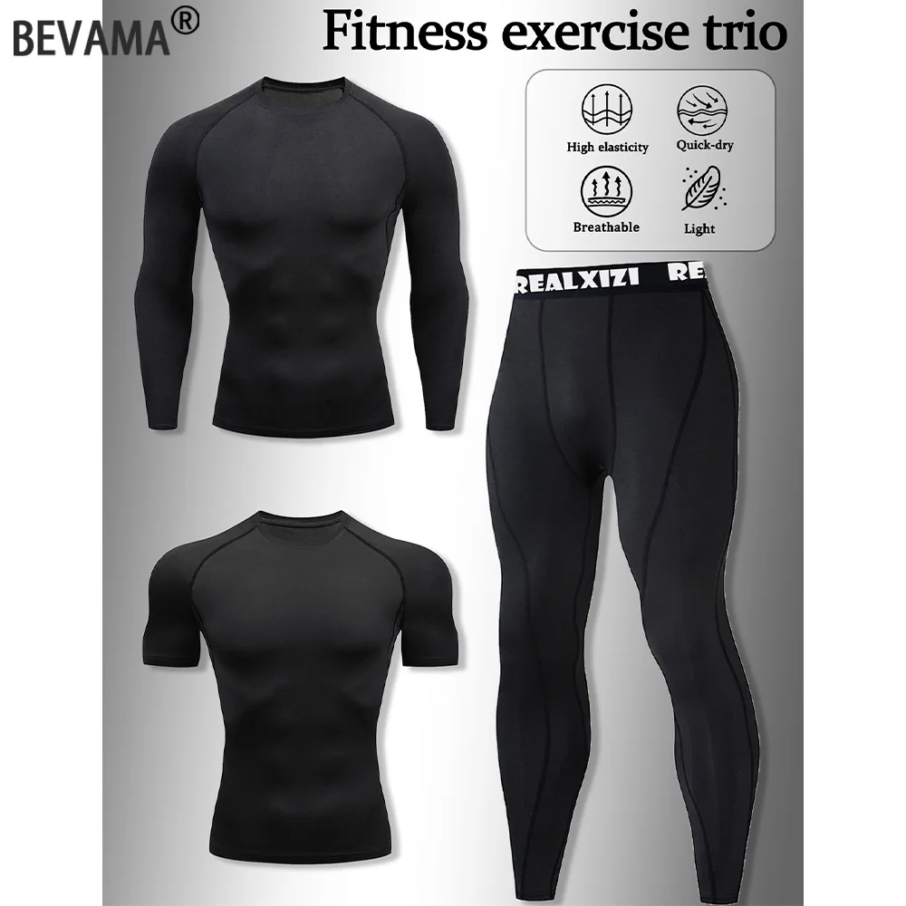 

Man Compression Sports Suit Quick Drying Perspiration Fitness Training 3pieces Set Male Sportswear Jogging Running Clothes