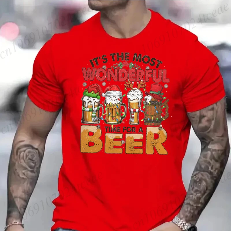 Men's T-shirt It's The Most Wonderful Time for A Beer Christmas T-shirt Funny Print T Shirt Beer Drinking Lover T-shirt Male Tee