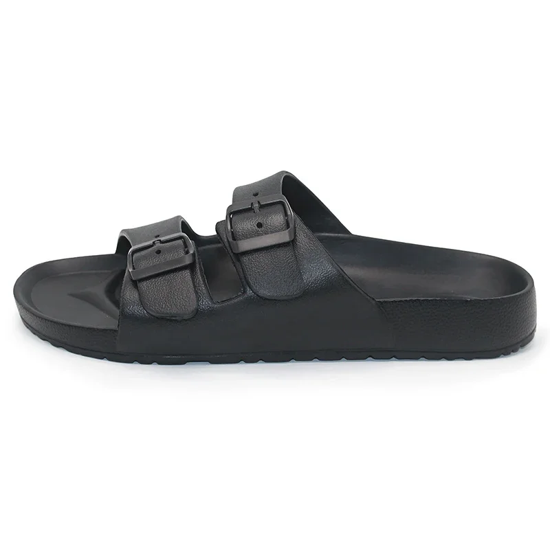 Classic Black Adjustable Stap Buckle Men Flat Slide Sandals Outdoor Non-slip Rubber Sole Slippers Casual Male Beach Sandalias 46