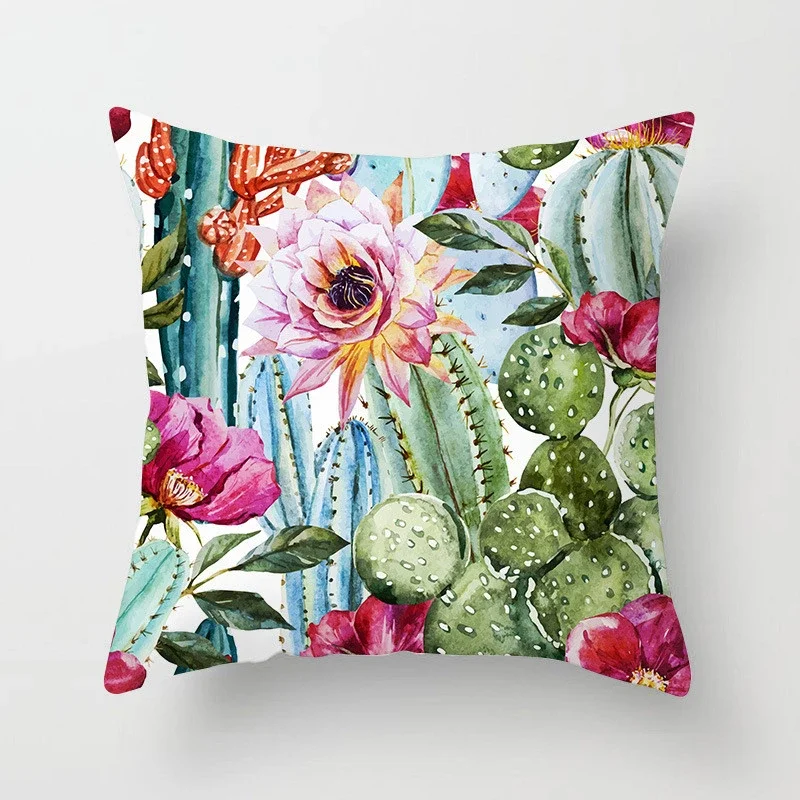 Cactus Flower Pattern Summer Decorative Cushions Pillowcase Polyester Cushion Cover Throw Pillow Sofa Decoration Pillowcover