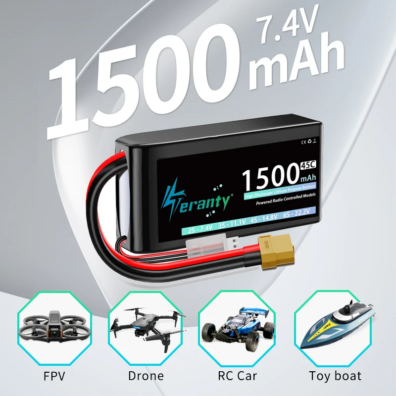 3 قطعة TERANTY 2S 3S 4S يبو بطارية 1500mAh 45C مع T XT30 XT60 JST التوصيل لطائرة هليكوبتر كوادكوبتر FPV الطائرة بدون طيار سباق السيارات #5