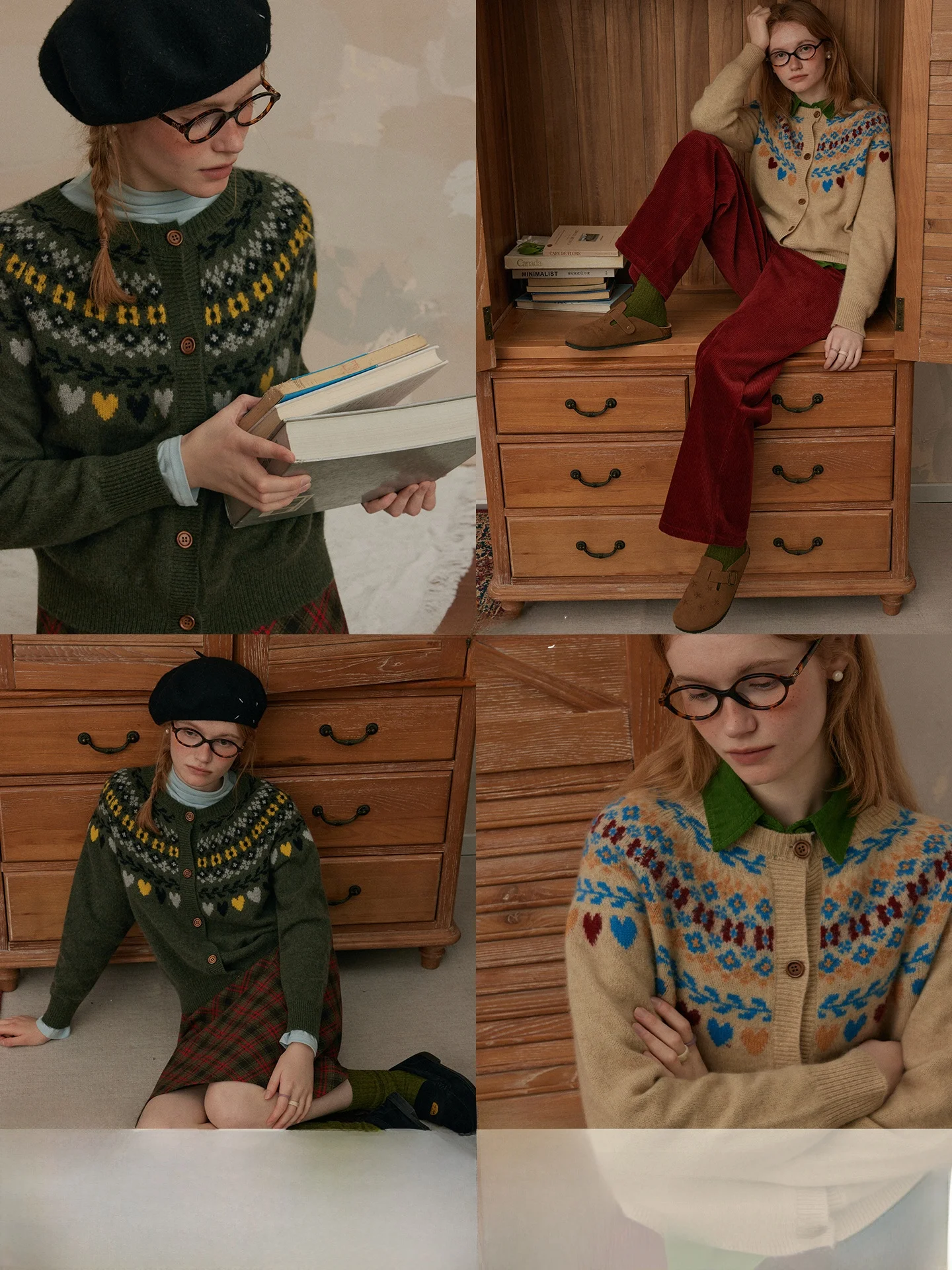 

Rina Berry Vintage Loose Women's Knitted Cardigan Autumn Winter Soft Floral Embroidery Casual Sle Long Sve round Ne