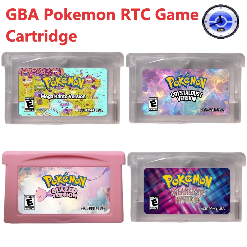 

GBA RTC Pokemon English Game Cartridge ,Mega Kanto,Blazed Glazed，Crystal Dust, GBA Flash Game Cartridge, ROM Modified Version