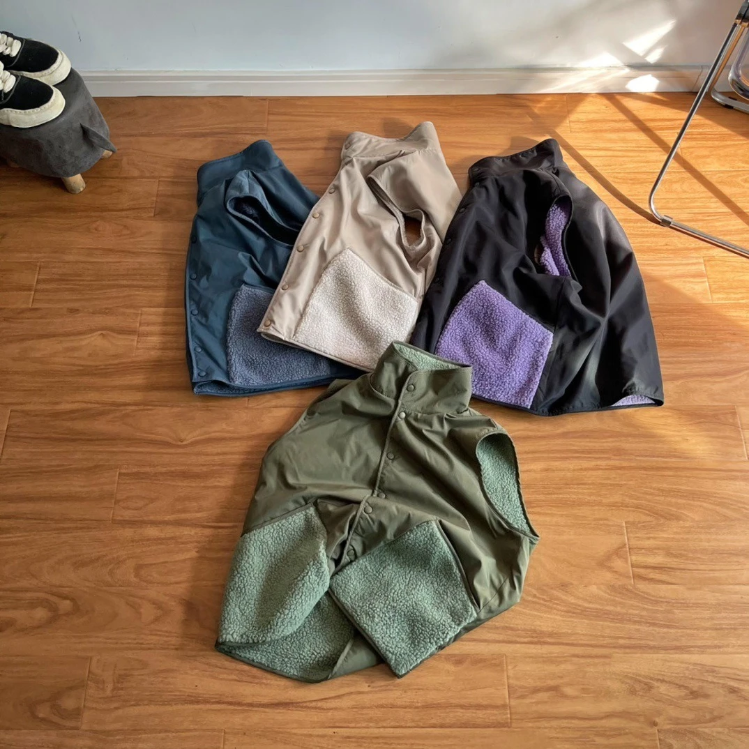 للخريف والشتاء في الهواء الطلق الرجال ركوب الدراجات ارتداء فو جلد الخراف أفخم الوقوف طوق سترة صوف مع أزرار إطباقية على كلا الجانبين #2