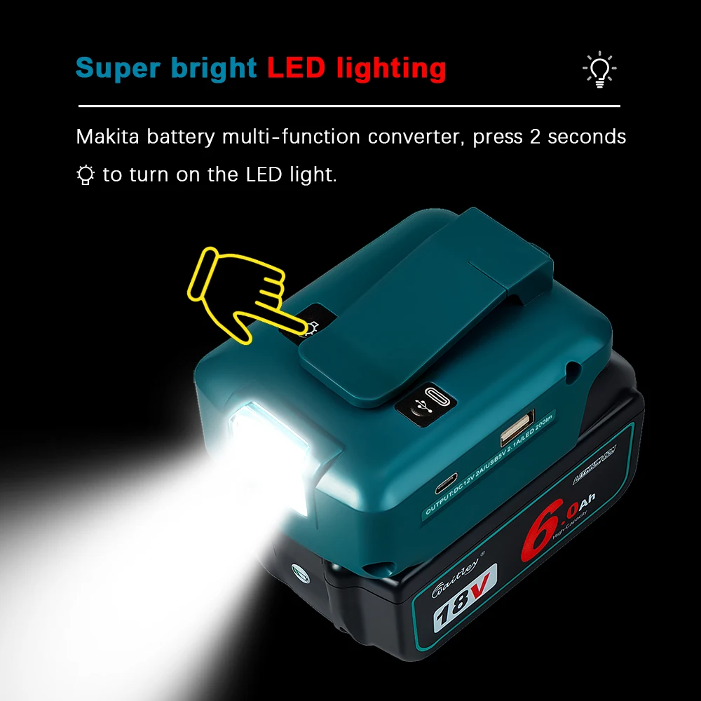 

Adaptor For makita 14.4V 18V Li-ion Battery to DIY DC 12V 3A and PD USB C and USB 22.5W fast charger Tool Parts Accessories