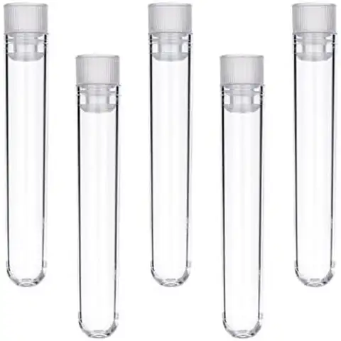 Plastic Test Tubes,Pack of 20 Plastic Sample Test Tubes Gift Tubes with Caps, 12*75mm, Transparent hj