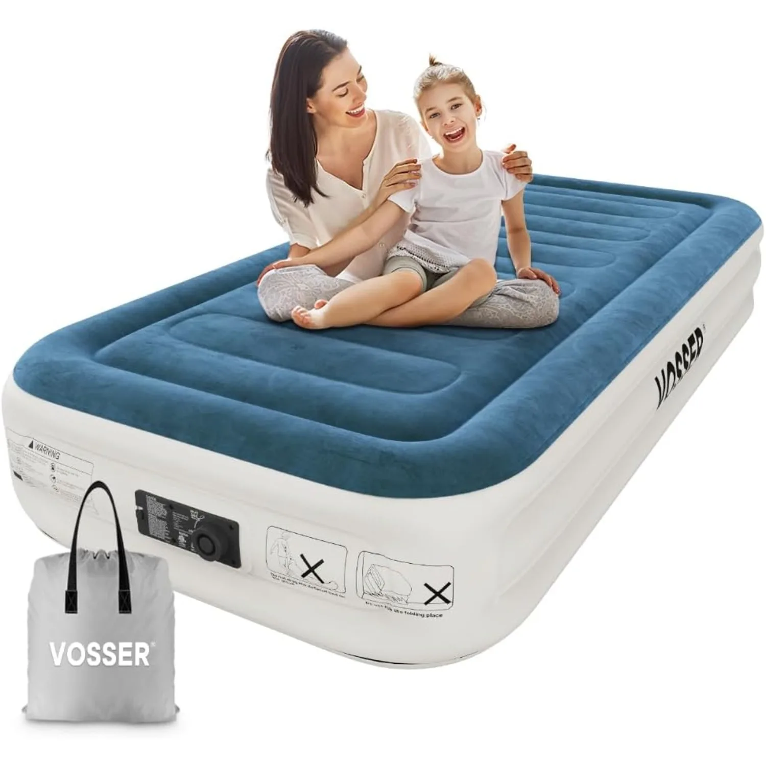 Twin Air Mattress with Built-in Pump,Fast & Easy Inflation/Deflation Mattress, Foldable Blow Up Mattress with Storage Bag