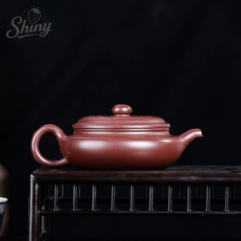 Original Purple Vermilion Clay Handmade Zisha Pot Cold Plum Flat Belly Antique Tea Pot Home Kung Fu Tea Set
