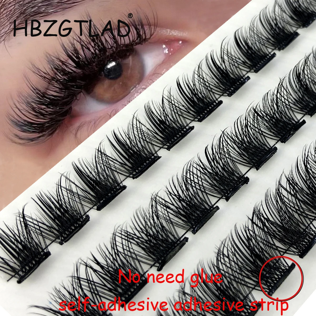 HBZGTLAD Self Adhesive Eyelashes Clusters Press on Lashes No Glue Needed Soft Lash Clusters DIY Glue-free Self-adhesive Eyelash