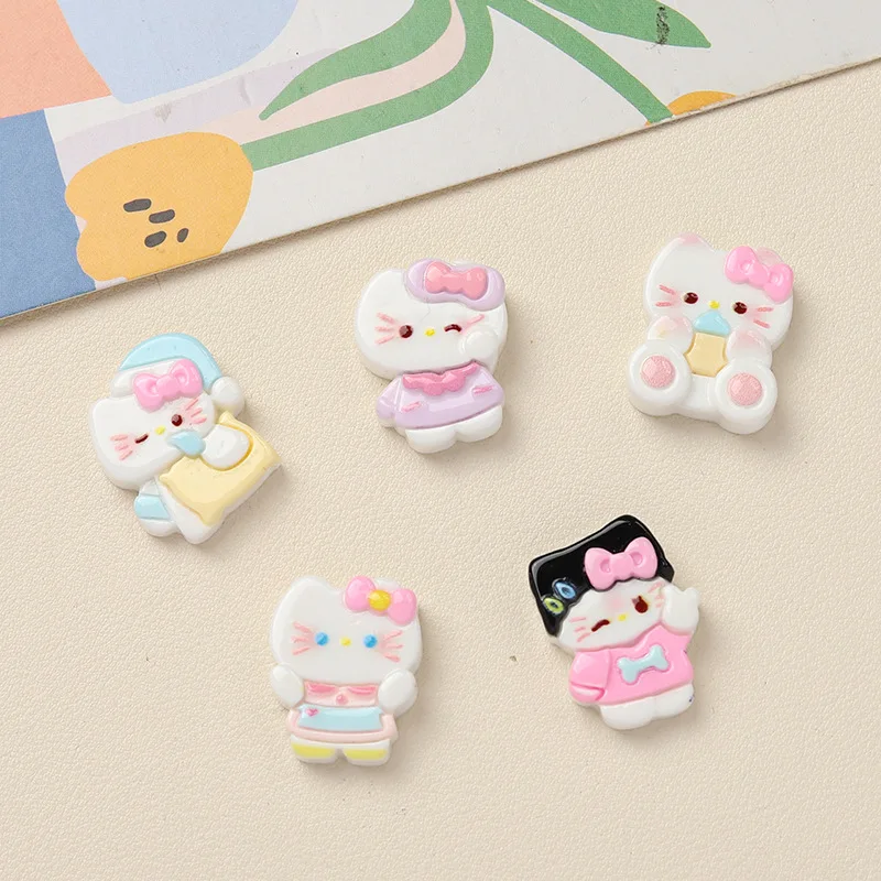 

5pcs Cartoon Sanrio KT DIY Resin Flatback Accessorie Biscuits Kitten Cream Glue Handmade Hairpin Mobile Phone Case Charms