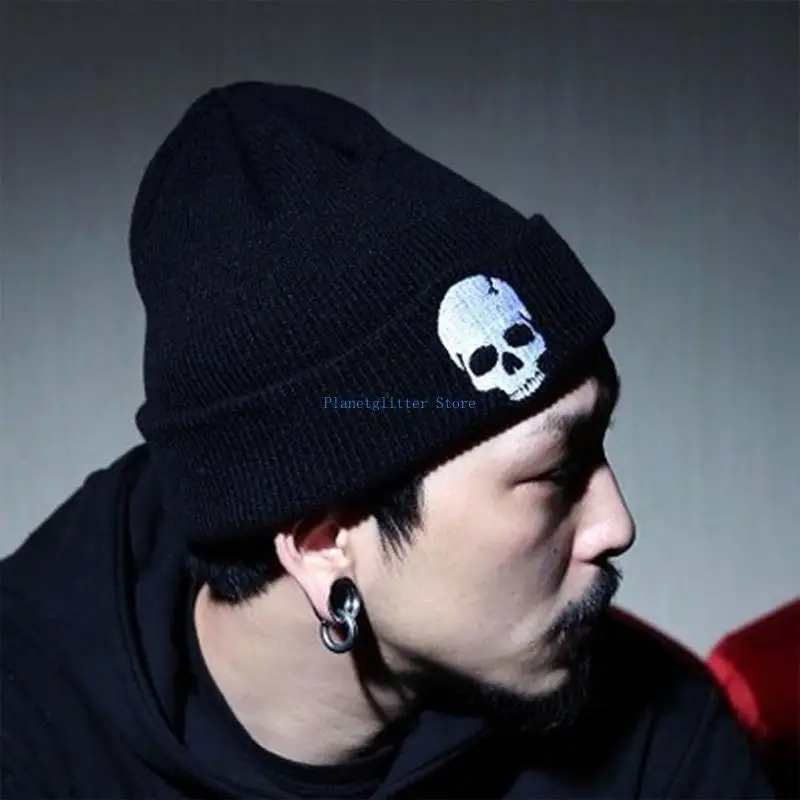 652B Embroidery Knit Beanie Hat Exquisite Punk Knit Beanie Cap