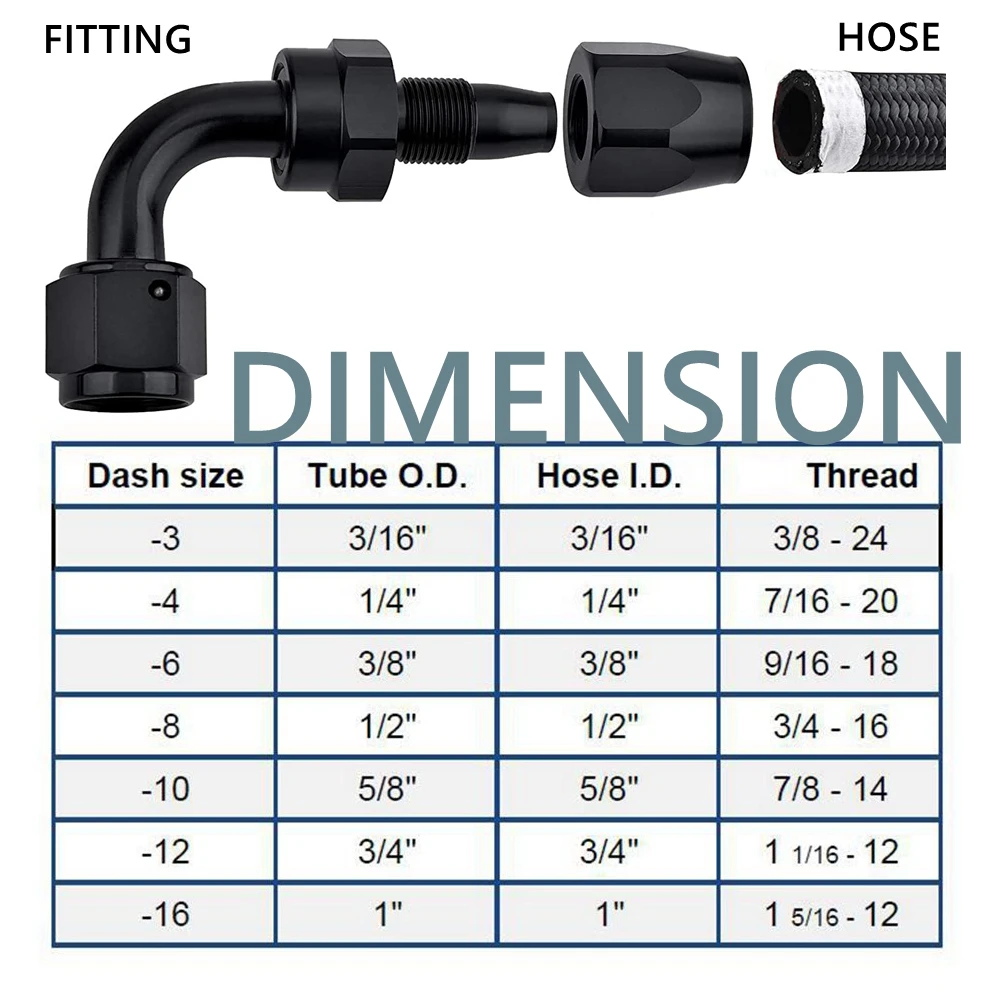 Universal Black AN4/AN6/AN8/AN10/AN12 Straight 0°/45°/90°/120°/180° Degree Oil Fuel Swivel Hose End Fitting Oil Hose End Adaptor