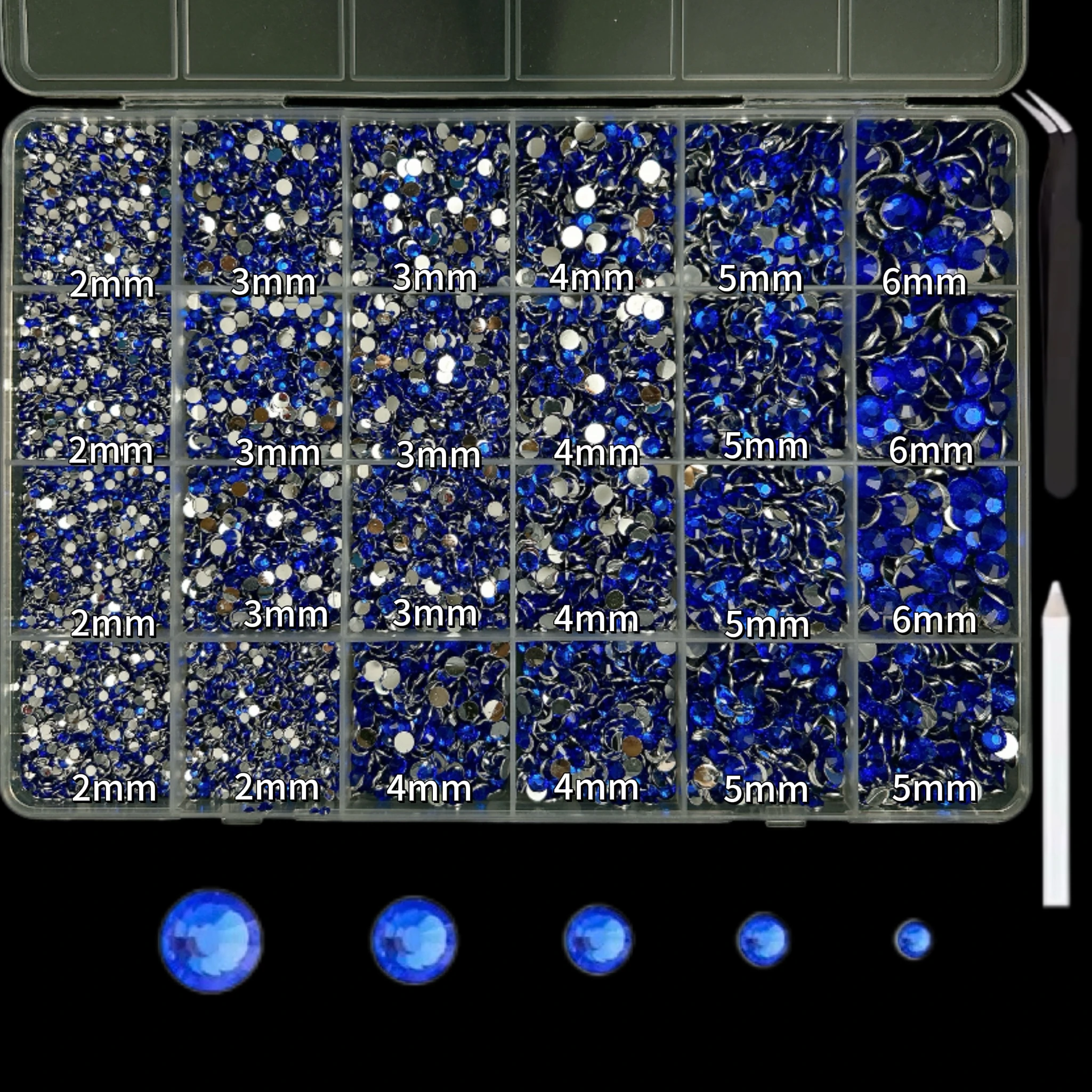 1 caja de diamantes de imitación de fondo plano medio redondo simulado, decoraciones artísticas para uñas, Mini diamantes de imitación coloridos de varios tamaños, dijes para uñas DIY